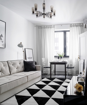 Черно-белые гостиные: 25 модных интерьеров