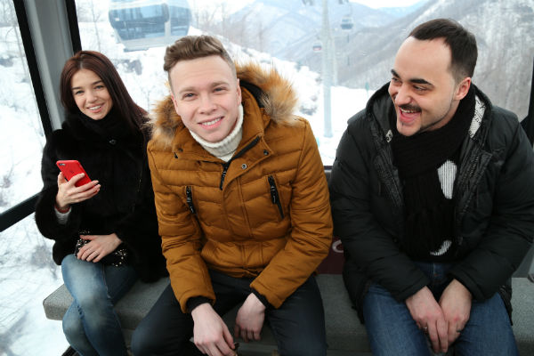 Татьяна Ширко, Данил Буранов и Николай Тимохин на подъемнике в горы