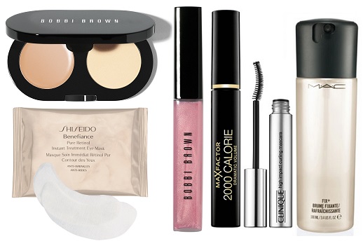 Bobbi Brown Консилер для лица Creamy Concealer Kit, Shiseido патчи для кожи вокруг глаз Benefiance, Bobbi Brown Блеск для губ,Clinique Тушь для ресниц High Impact Curling Mascara, Max Factor Тушь для ресниц 2000 Calorie, MAC Средство для фиксации макияжа