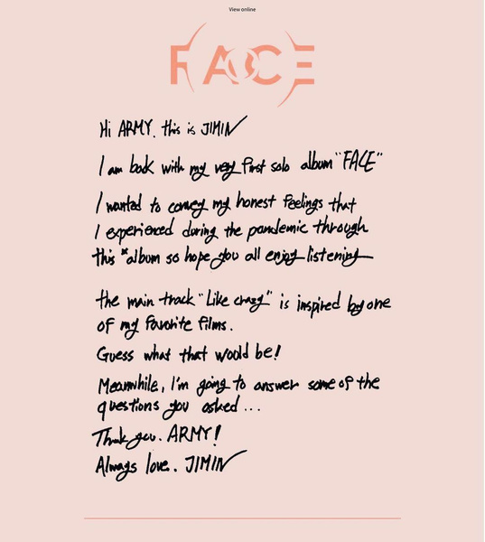 Чимин из BTS оставил зашифрованное послание для фанатов перед релизом сольного альбома «FACE»