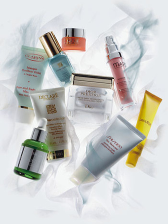 ПРЕОБРАЗИТЬ ЛИЦО: сыворотка от покраснений и для сияния кожи, Idealist Even Skintone Illuminator, ESTEE LAUDER; крем для кожи вокруг глаз All About Eyes Rich, CLINIQUE; восстанавливающий крем Dior Prestige, DIOR; успокаивающая сыворотка Reponse Delicate, MATIS; очищающая маска The Skincare, SHISEIDO; увлажняющая маска для контура глаз и губ Hydra Floral Anti-Pollution, DECLEOR; cыворотка против усталости кожи Skinergetic, BIOTHERM; лифтинг-маска Caviar Perfection, DECLARE; очищающая маска с розовой глиной Masque Purifi ant Eclat, CLARINS.