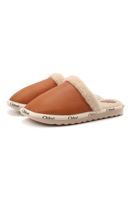 Женского коричневого кожаные домашние туфли woody CHLOÉ — купить в интернет-магазине ЦУМ, арт. CHC21A487S8
