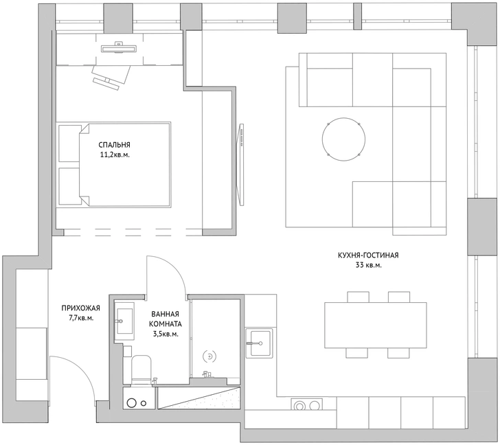 Светлая квартира 56 м² для холостяка в Москве