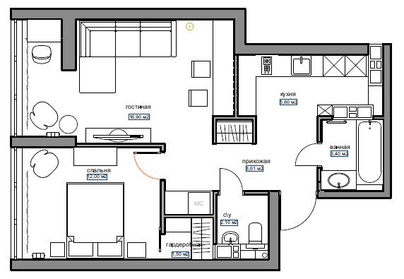 Квартира 53 м² с терракотовыми акцентами