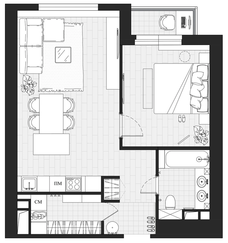 Московская квартира 55,4 м² в нейтральной цветовой гамме