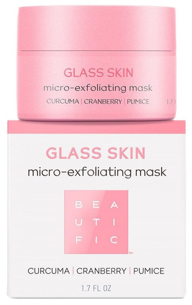 BEAUTIFIC пилинг-маска для лица Glass Skin Micro-Exfoliating Mask отшелушивающая, увлажняющая с куркумой, клюквой и пемзой