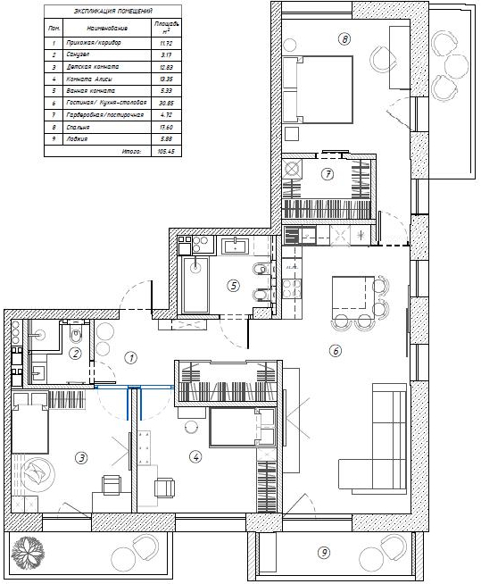 Нескучная квартира 105 м² в Минске