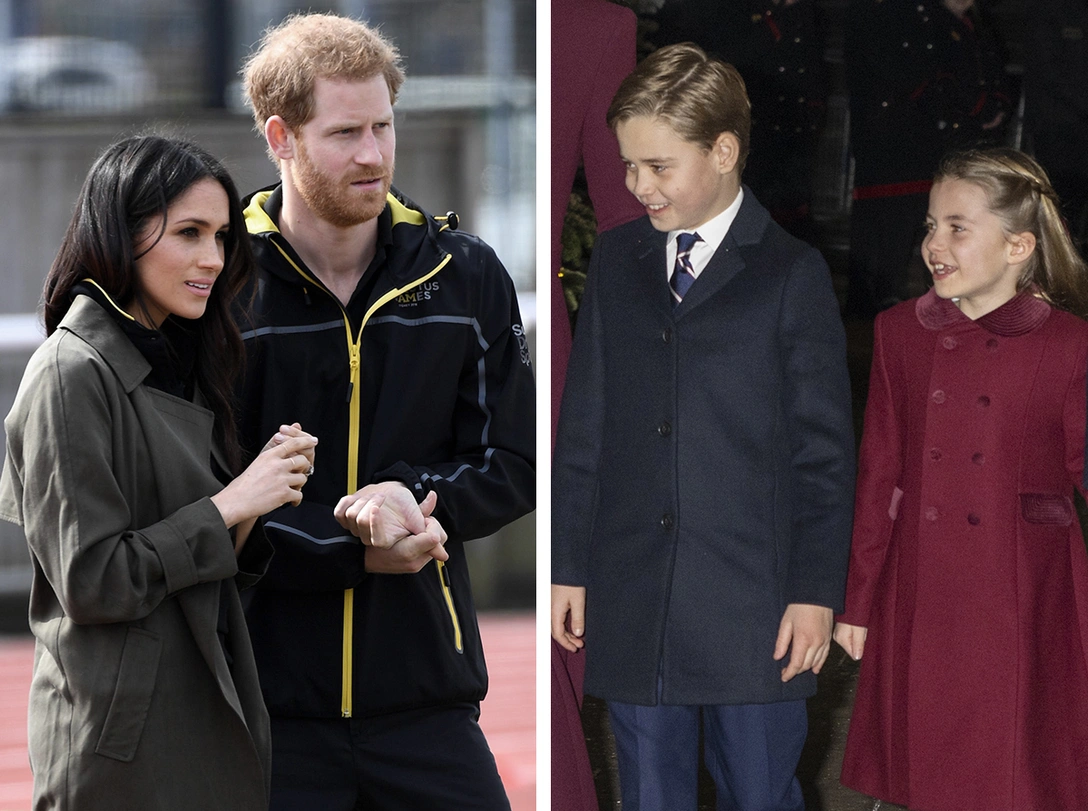 Герцогиня Меган и принц Гарри; принц Джордж и принцесса Шарлотта | marieclaire.ru