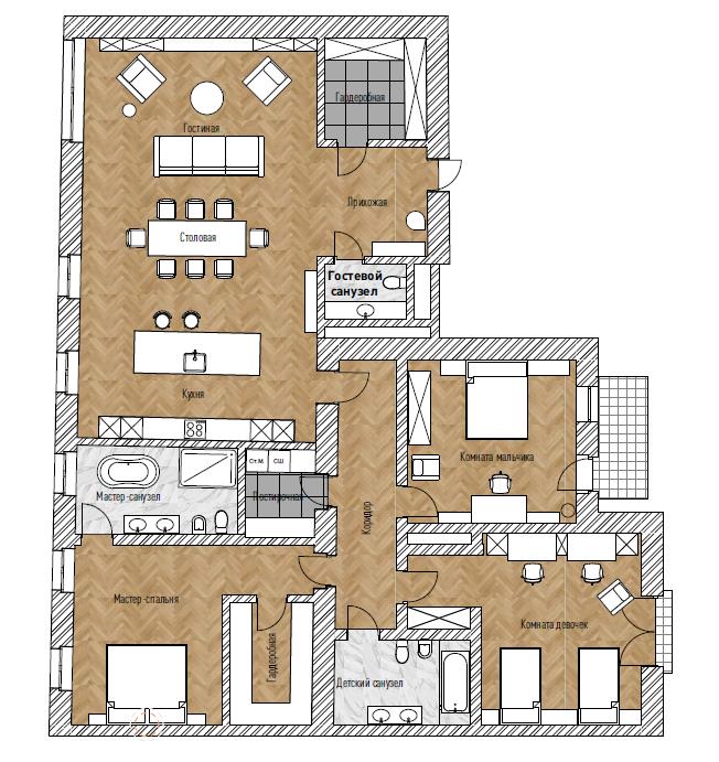 Уютный интерьер квартиры 200 м² в старом доме на Плющихе