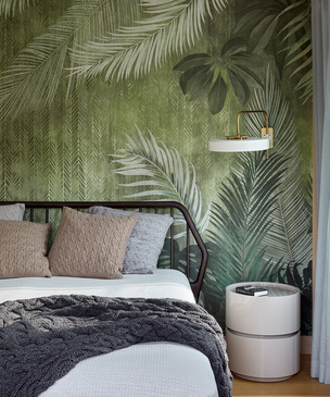 Тропические принты и декор в спальне: 20+ примеров