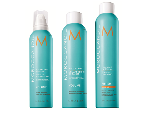 Мусс для объема Moroccanoil Volumizing Mousse,Спрей для прикорневого объема Moroccanoil Root Boost,Лак для волос сильной фиксации Moroccanoil Luminous Hairspray Strong | Источник: Архив пресс-служб