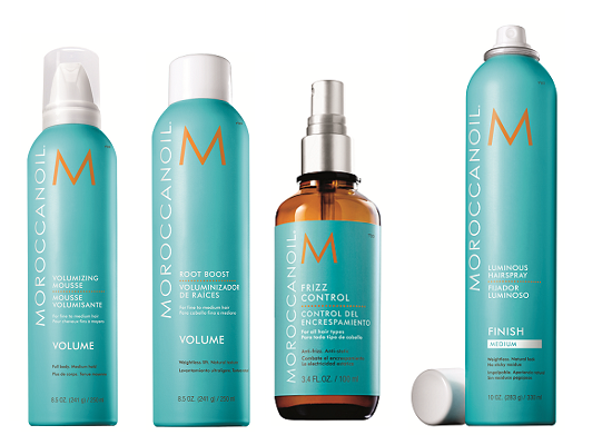 Мусс для объема Moroccanoil Volumizing Mousse,Спрей для прикорневого объема Moroccanoil Root Boost, Антистатик для волос Moroccanoil Frizz Control, Лак для волос средней фиксации Moroccanoil Luminous Hairspray Medium | Источник: Архив пресс-служб