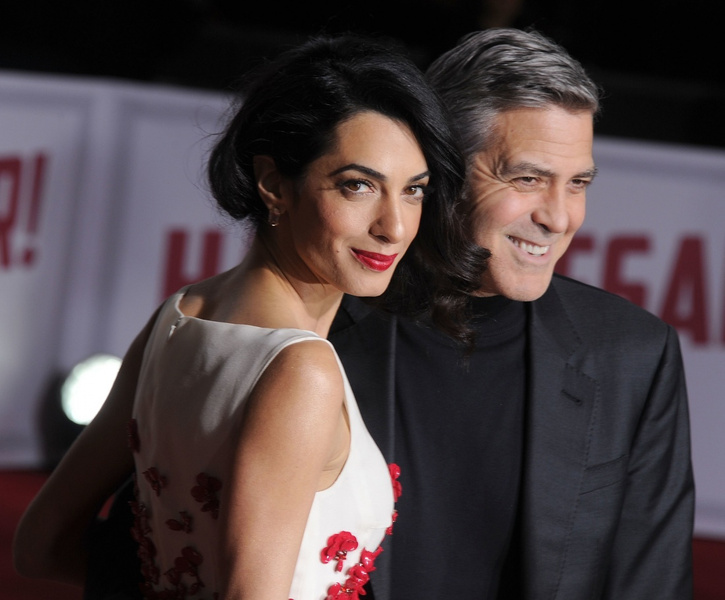 Amal and George Clooney,  red lipstick
