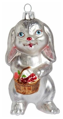 Елочная игрушка «Серебристый кролик с корзинкой»