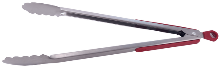 Щипцы для гриля, 40 см, особо прочные, нержавеющие, с красными пластиковыми накладками на ручке, кольцо-фиксатор, форма «дубовый лист», CGPro