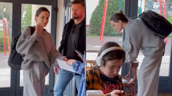 Анджелина Джоли с рюкзаком и в тренировочных брюках заказывает кофе в городе Львов