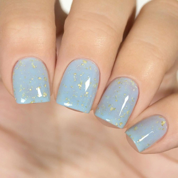 MASURA Лак для ногтей Золотое Облачко, голубой с поталью, с маслом чайного дерева, 3,5 мл