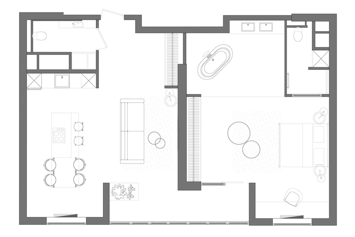 Квартира с эффектной ванной в Краснодаре 89 м²