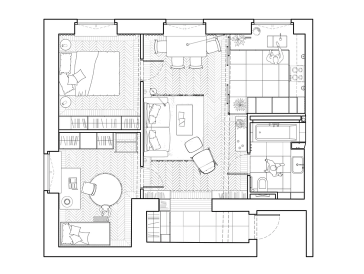 Color Blocking: яркая квартира 63 м² в сталинке