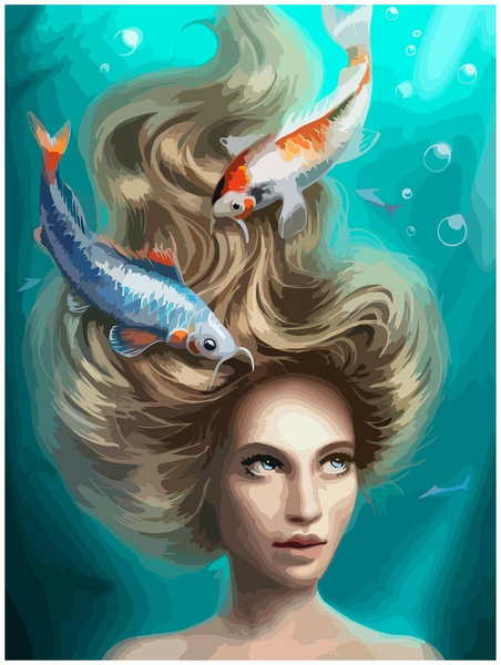 Картина по номерам на холсте «Знаки Зодиака — Рыбы»