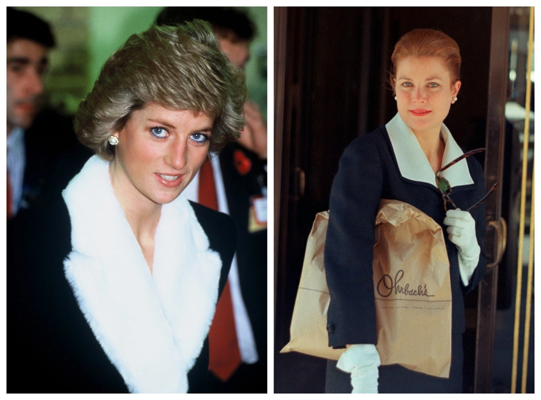 Принцесса Диана открывает магазин Marks and Spencer в Париже, 10 ноября 1988; княгиня Грейс у дверей отеля Regency в Нью-Йорке, около 1970 | marieclaire.ru