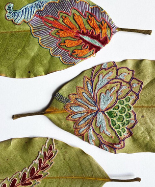 Хрупкое искусство: вышивка на растений листьях