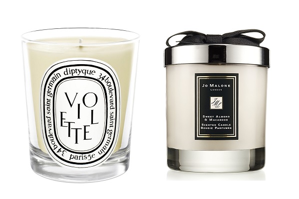 Ароматическая свеча Diptyque Violette Scented Candle, Ароматическая свеча Jo Malone Sweet Almond & Macaroon | Источник: Архив пресс-служб