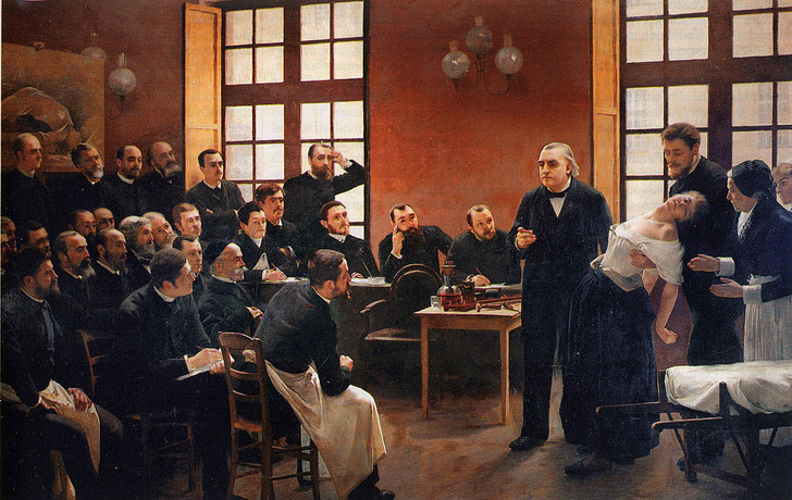 Урок [профессора Шарко] в клинике Сальпетриер. Картина Андре Бруйе. 1887 год