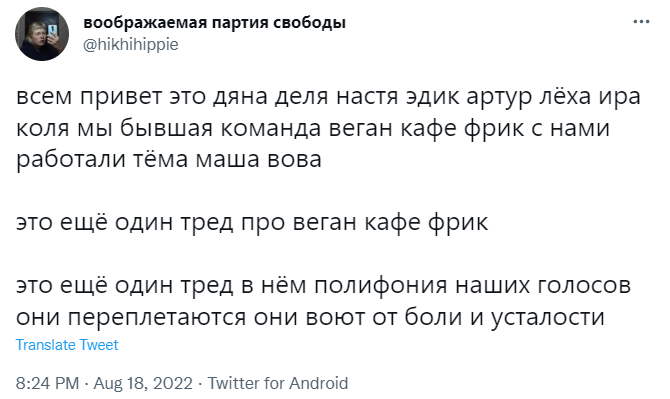 В Сети набирает популярность тред про веган-кафе «Фрик». Собрали все шутки и мемы (а также объясняем, что это такое было)