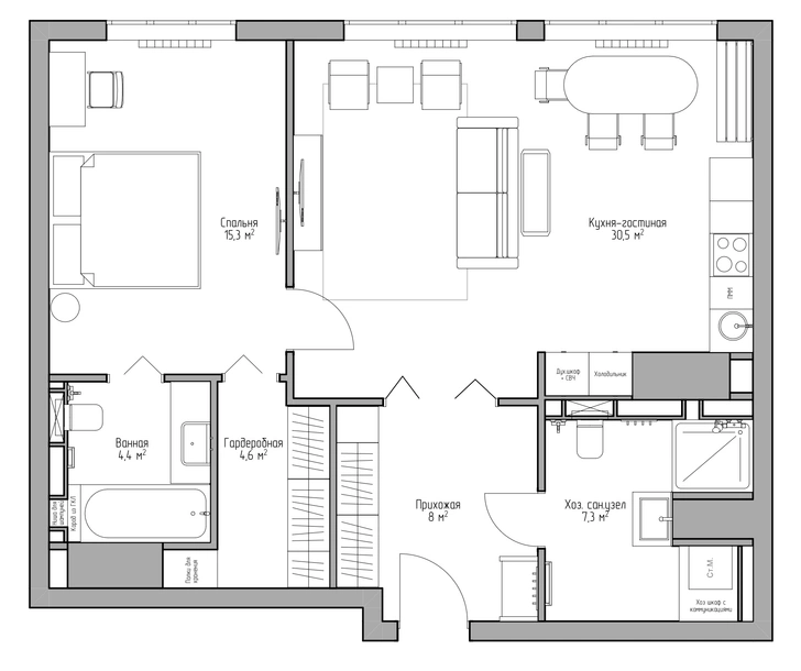 Квартира в бежевых тонах в Москве 70 м²