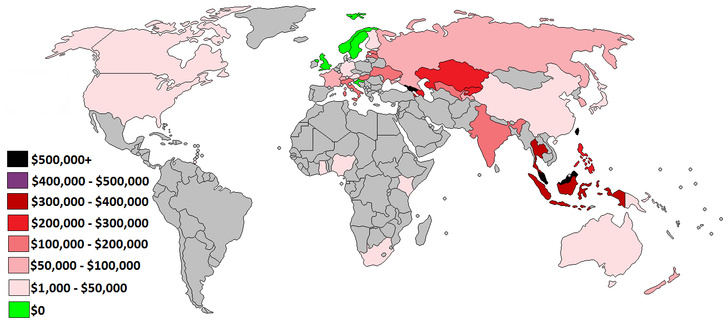 Карта: Сколько в разных странах платят за золотую медаль на Олимпийских играх