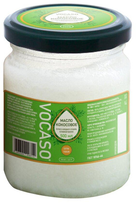Кокосовое масло VOCASO 500 мл, холодный отжим, нерафинированное