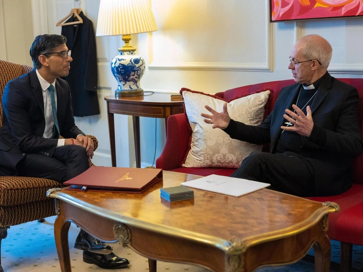 Премьер-министр Риши Сунак встретился с архиепископом Кентерберийским Джастином Уэлби на Даунинг-стрит, 10, 4 апреля 2023