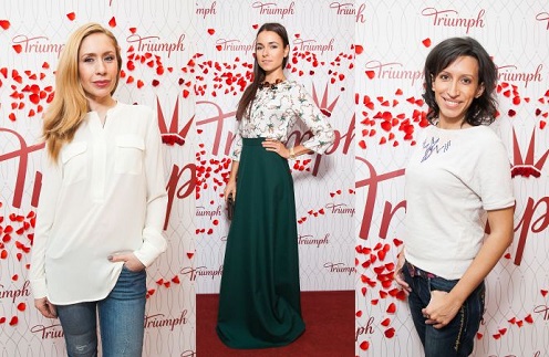 Анастасия Гребенкина, Ирена Понарошку, Елена Борщева на открытии нового магазина Triumph