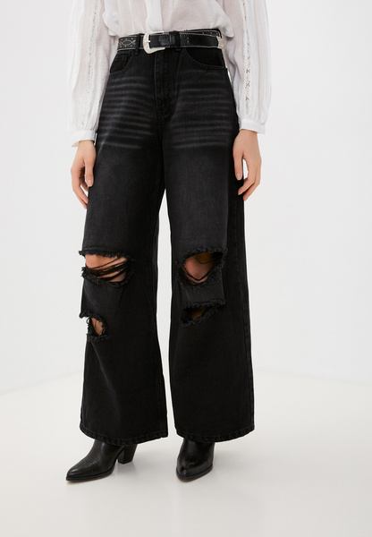 Черные джинсы-багги с дырками и разрезами