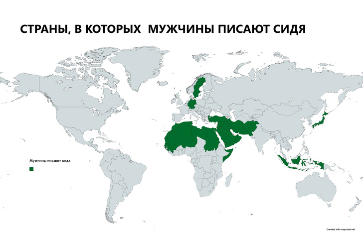 Карта: страны, в которых мужчины писают сидя