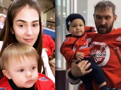 «Первая игра»: Шубская привела годовалого сына на хоккейный матч к Овечкину