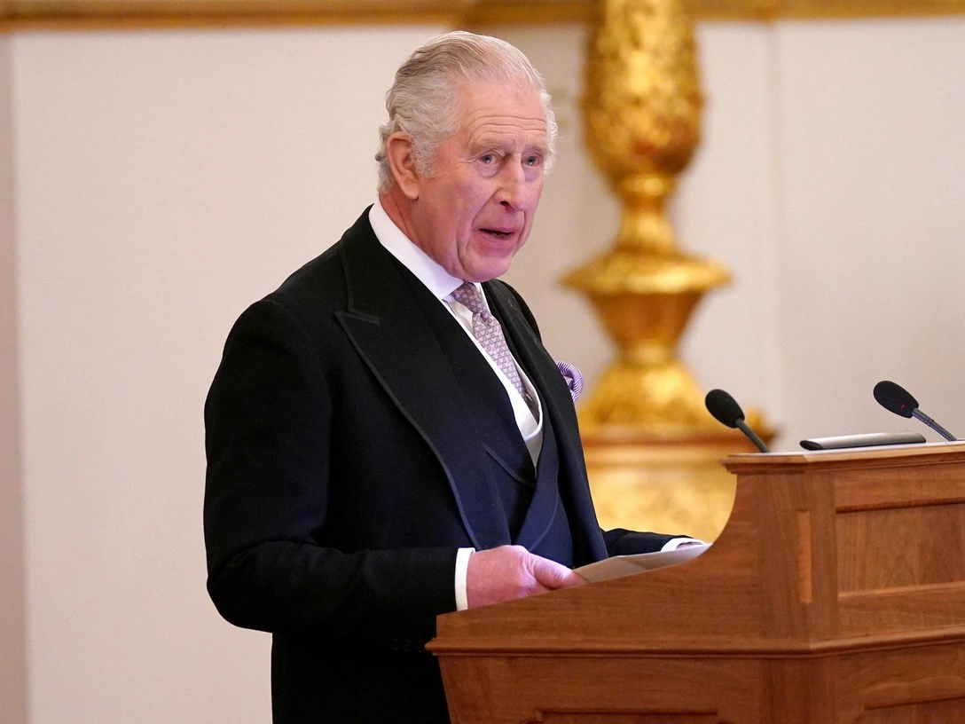 Карл III выступает во время вручения лояльных обращений привилегированными органами на церемонии в Букингемском дворце, 9 марта 2023 | marieclaire.ru