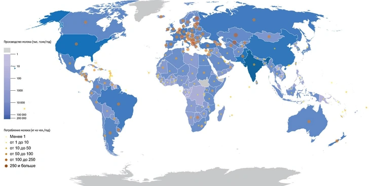 Картография: какие страны производят и потребляют больше всего молока