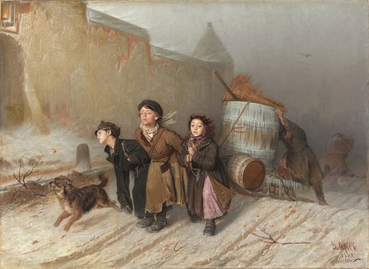 Василий Перов. «Тройка» («Ученики мастеровые везут воду»), 1866. Холст, масло. Государственная Третьяковская галерея. | Источник: wikipedia.org