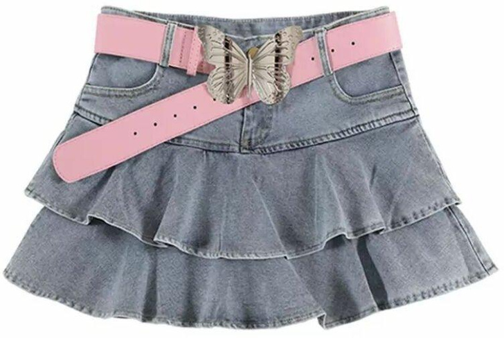 Короткая джинсовая юбка с оборками и поясом-бабочкой YCORE
