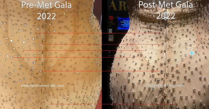Не досчитались кристаллов, ткань повреждена: Ким Кардашьян испортила легендарное платье Мэрилин Монро
