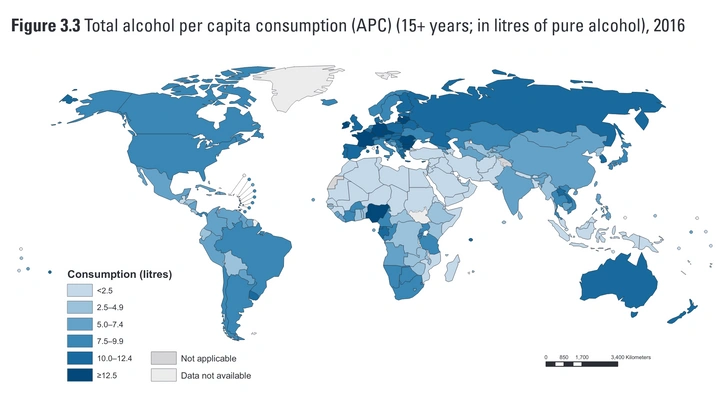 Карта: Сколько выпивают в разных странах мира