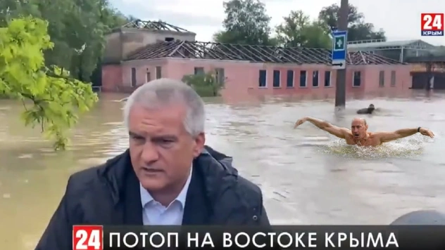 «Природа настолько очистилась, что вернулись водяные»: кто плыл за губернатором Крыма во время потопа (только шутки и мемы)