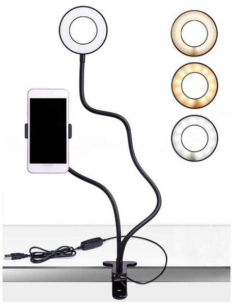 Кольцевая лампа селфи лампа кольцо с гибким держателем для телефона на прищепке с подсветкой