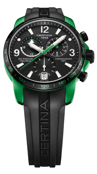 Флагманская модель часов Certina в ярко-зеленом цвете и с черным ремешком