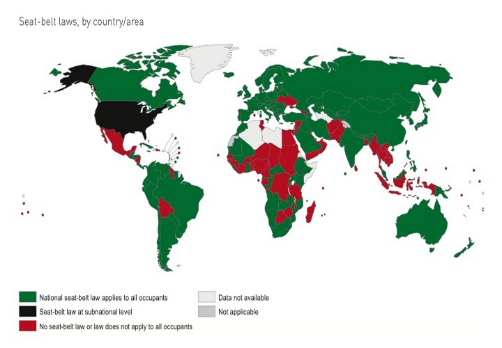 Карта: законы по использованию ремня безопасности в разных странах | maximonline.ru