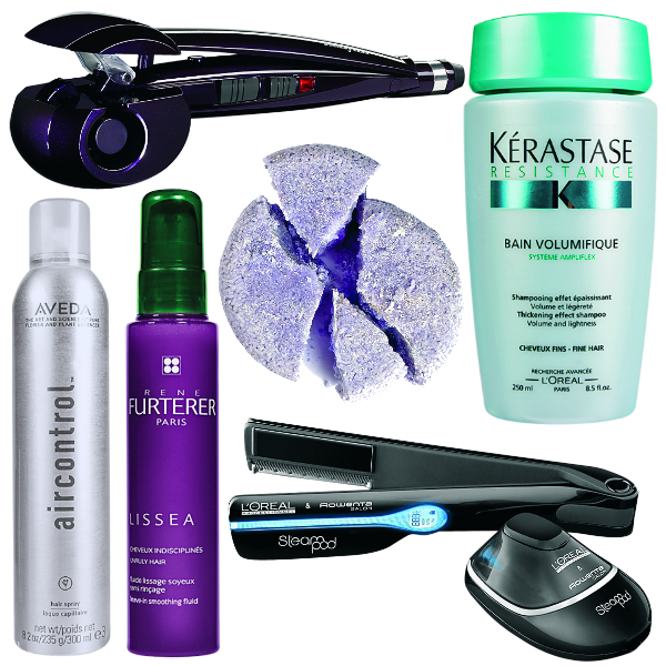 BaByliss Прибор для создания локонов Curl Secret, 5000 руб. L'Oreal Professionnel & Rowenta Стайлер Steam Pod, 13000 руб. Aveda Лак подвижной фиксации Air Control, 1770 руб. Rene Furterer Флюид для разглаживания волос без смывания Lissea, 1496 руб. Lush Шампунь для жирных волос «Можжевельник», 410 руб. Kerastase Шампунь-ванна для волос Bain Volumifique, 1300 руб.