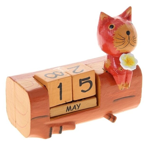 Деревянный календарь с кубиками «Киса с цветком»
