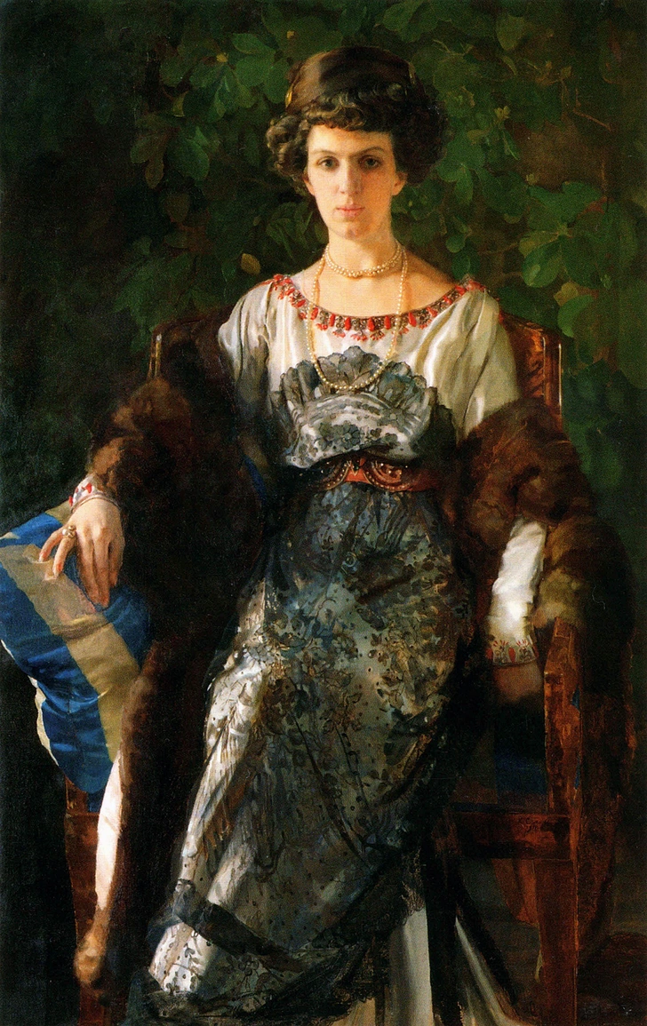 Портрет работы К. А. Сомова, 1911 г. Е. П. Носова в платье мастерской Надежды Ламановой. | Источник: wikipedia.org